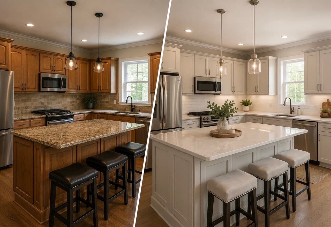 Kitchen cabinet refinishing project in a Charlotte home
