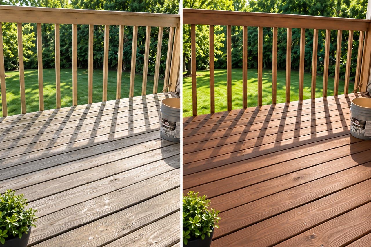 Deck staining before and after project